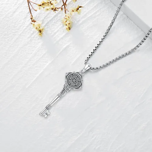 Miniatura 95 de Collar de pentagrama de plata de ley con triple luna, diosa celta, nudo celta, nudo de brujas, Ankh, sol y luna, Hécate, lilith, Santa Muerte