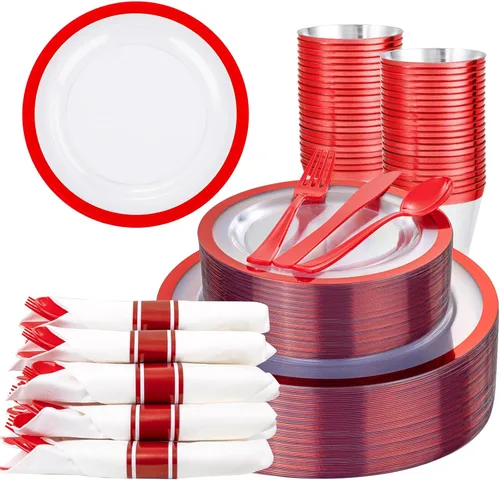 Miniatura 10 de Liacere 350 platos de plástico color oro rosa, platos desechables de rosa transparente, 50 invitados, incluyen 50 platos llanos, 50 platos