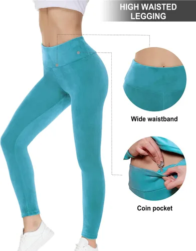Miniatura 5 de COZZIPLUS Leggings de terciopelo para mujer, leggings elásticos de terciopelo suave de cintura alta
