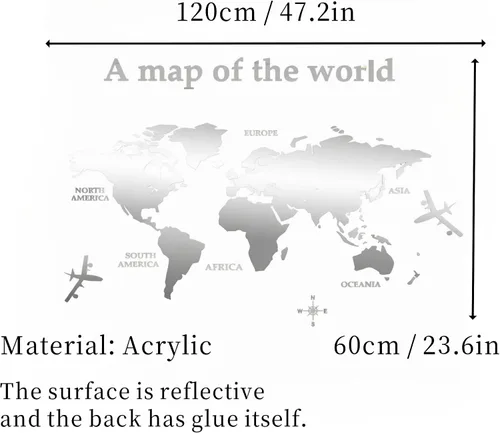 Miniatura 2 de Adhesivo de pared 3D, acrílico con mapa del mundo para pared, para despegar y pegar, calcomanía de pared extraíble para guardería, oficina, sala