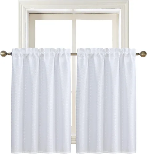 Home Queen Cortina blanca para ventana de baño, resistente al agua, con textura de gofre, de medio nivel, para cocina, cafetería, 28 pulgadas de