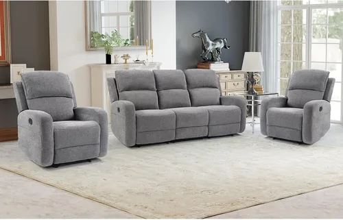 Miniatura 21 de EBELLO Juego de sofá reclinable manual para sala de estar, sofá reclinable de tela suave para sala de reuniones, respaldo y apoyabrazos acolchados