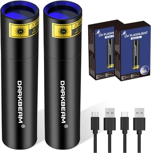 DARKBEAM Linterna UV de 365 nm, Lámpara de Wood recargable por USB, portátil, luz negra, LED, luz ultravioleta, mini, detector para orina de