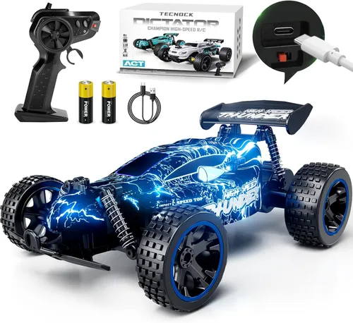 Miniatura 11 de Tecnock coches RC para niños, coche de control remoto para niños, 1:18 escala 20 KM/H 2WD buggy todo terreno, coche de carreras RC de 2.4GHz con Azul