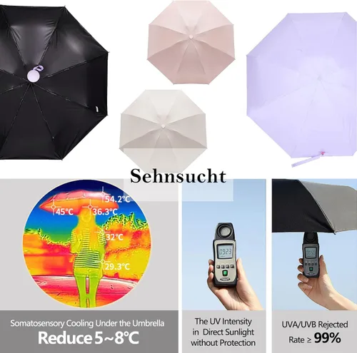 Miniatura 2 de Sehnschut - Sombrilla portátil de viaje con 8 costillas pequeña plegable plegable para sol y lluvia para mujer protección UV