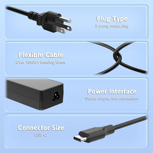 Miniatura 3 de Cargador USB C de 100 W, carga rápida de 100 W, compatible con Lenovo HP Dell Asus Acer MacBook Huawei Samsung tipo C adaptador de alimentación