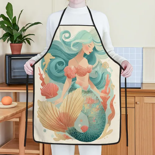 Miniatura 4 de Fanciful - Delantal de sirena para cocinar, diseño de fantasía acuática, delantal de cocina para barbacoa, jardinería y trabajo de chef