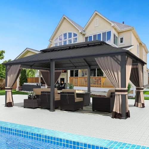 Miniatura 26 de Gotland Gazebo de 10 pies x 12 pies inclinado a la glorieta, gazebo 3 en 1 para exteriores con techo inclinado, kiosco montado en la pared