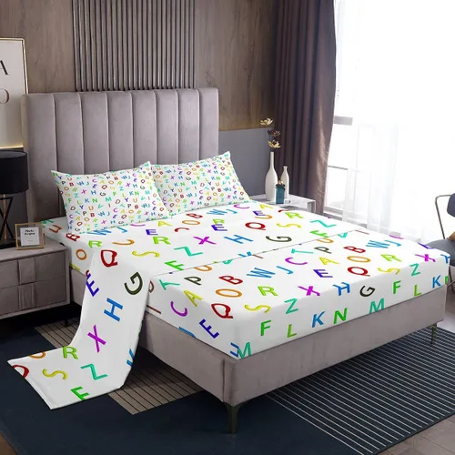 Feelyou Juego de ropa de cama con alfabeto 3D, juego de sábanas coloridas del alfabeto inglés para niños y adultos, sábanas de dibujos animados para