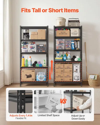 Miniatura 4 de VEVOR Storage Shelves, 5-Tier Adjustable, 2000 lbs Capacity, Heavy Duty Garage Storage Shelving Unit, Metal Utility Rack Shelf, for Kitchen Pantry