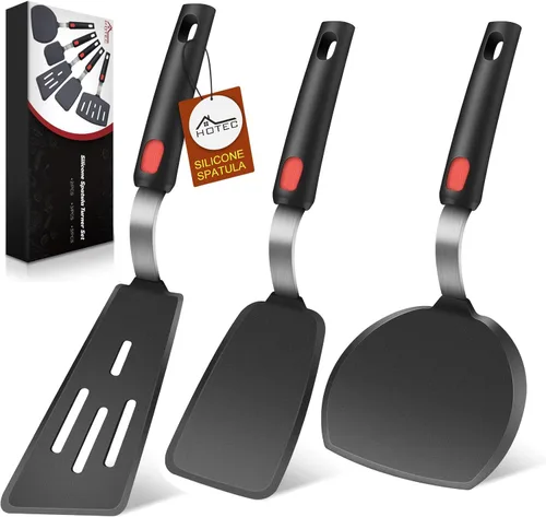 Miniatura 7 de Hotec Espátula de silicona para utensilios de cocina antiadherentes, espátulas de cocina de 600 °F resistentes al calor, espátulas de goma flexible