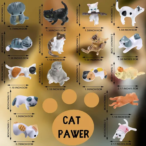 Miniatura 2 de Blulu 16 piezas de figuras de gato realistas de juguete encantadoras figuras de gatos mini gatos en miniatura, juguete para jardín, hogar, fiesta