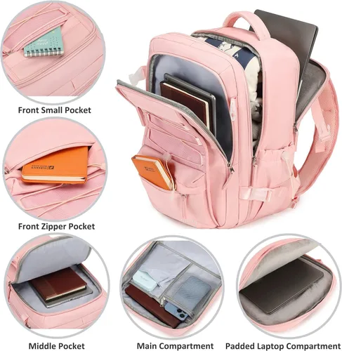 Miniatura 3 de AO ALI VICTORY Mochila de viaje para mujeres y hombres de 15.6 pulgadas para laptop, mochila de transporte, mochila grande para universidad, Rosa