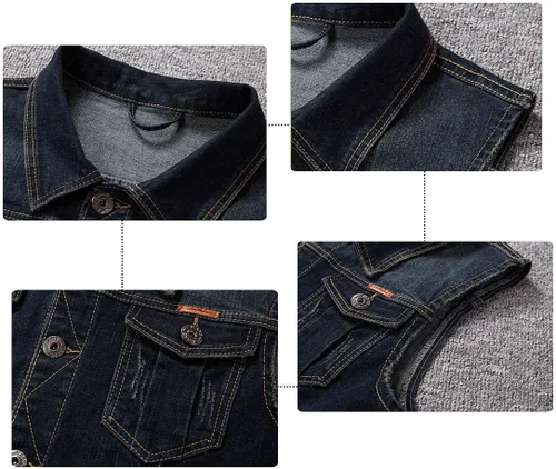 Miniatura 4 de Chaleco de mezclilla casual con botones para hombre, estilo vintage, sin mangas, con pantalones de mezclilla