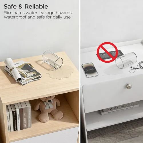 Miniatura 7 de JAXPETY Juego de 2 mesitas de noche modernas de madera, mesita de noche con cajón, muebles de noche, mesa auxiliar con estante abierto y patas