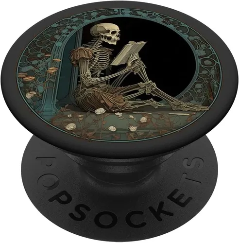 Bibliotecario esqueleto gótico gótico amante de la lectura de libros PopSockets estándar PopGrip