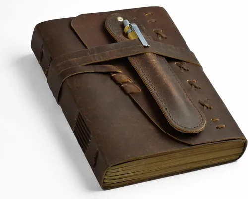 Cuaderno de cuero para hombres y mujeres, diario vintage encuadernado en cuero, cuaderno de viaje con 290 páginas de papel rayado, diario de