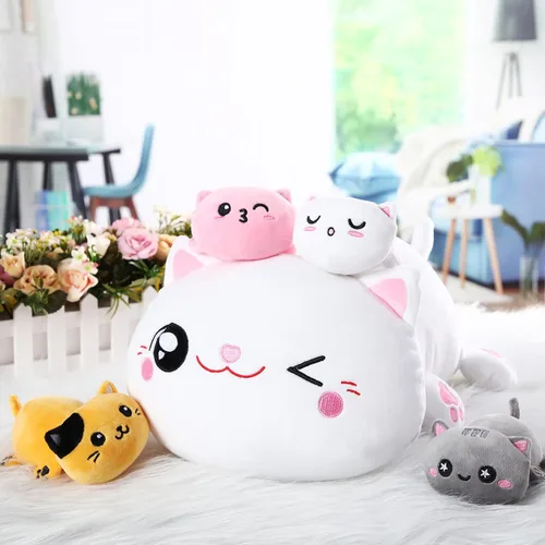 Miniatura 5 de Libima 5 piezas de animales de peluche de gato de Navidad con bebés dentro del vientre, 1 gato de peluche mamá con 4 gatitos juguetes de peluche