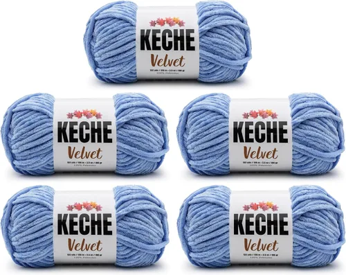 Miniatura 18 de Keche Hilo de terciopelo para ganchillo, manta de felpilla suave, voluminosa, hilo amigurumi, 3.53 oz (132 yardas), color azul bebé