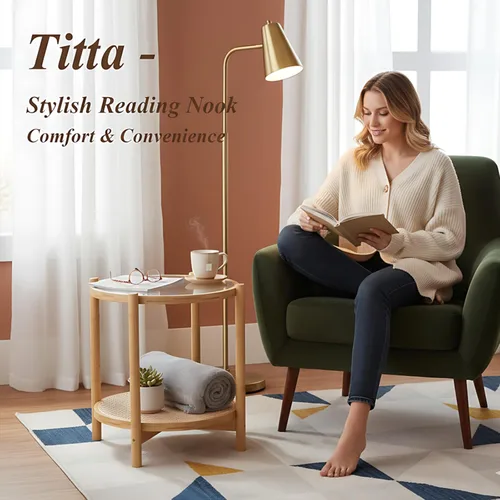 Miniatura 5 de Tiita 2 Pack Mesa Auxiliar Redonda Mesa de Centro Mesa Lateral de 2 Niveles Mesa de Noche/Mesa de Acento Pequeña de Hierro Mesa de Café para Sala