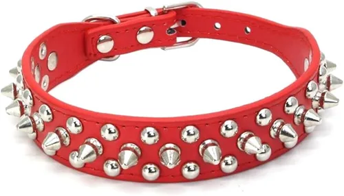 Miniatura 13 de Dogs Kingdom Collar de piel suave con remaches y picos de piel suave, hebilla ajustable, para perros pequeños, medianos y grandes, color rosa, XXS