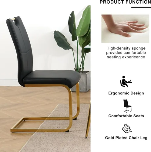 Miniatura 5 de Juego de 2 sillas de comedor, modernas sillas de cocina con respaldo alto con patas de metal y asiento acolchado de piel sintética, sillas