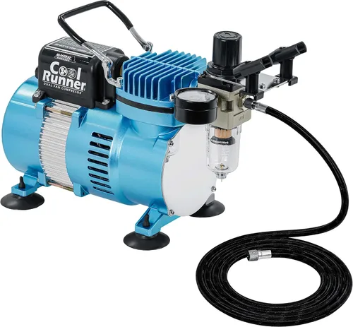 Master Airbrush Kit de cepillo de aire con compresor de aire TC-320, ventilador doble Cool Runner II de 1/5 HP con regulador, trampa de agua y
