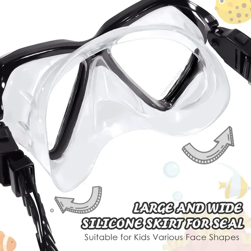 Miniatura 3 de Seago Gafas de natación para niños con cubierta para la nariz, máscara de esnórquel, máscara de buceo y natación, vidrio templado antivaho
