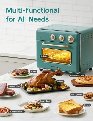 Miniatura 4 de Neretva Horno tostador y freidora de aire, 21 cuartos de galón y 6 en 1, horno tostador compacto, encimera con 5 rebanadas de 1500 W, freidora