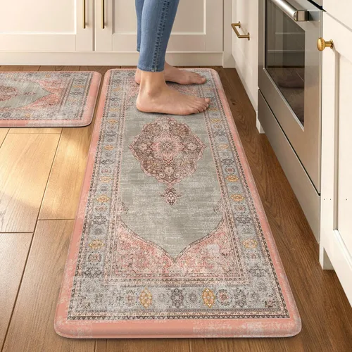 Miniatura 18 de Collive Alfombras y Tapetes Boho para Cocina 2 PIEZAS Alfombra Antifatiga Acolchada, Juego de 2 Alfombras de Cocina Impermeables Antideslizantes