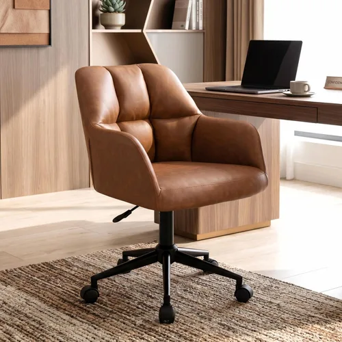 HNY Silla de escritorio moderna de piel sintética, altura ajustable, cómoda silla giratoria de maquillaje con ruedas para sala de estar, computadora