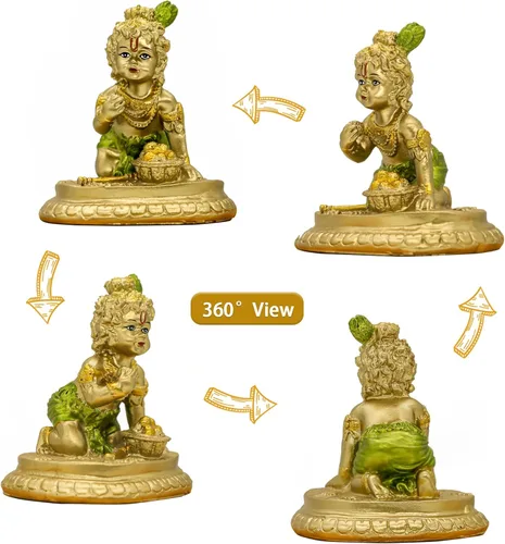 Miniatura 4 de Ídolo de Krishna Hindu God Baby Krishna – 3.7 pulgadas de alto, estatua india de Krishna para el hogar, oficina, templo mandir, artículo de Pooja