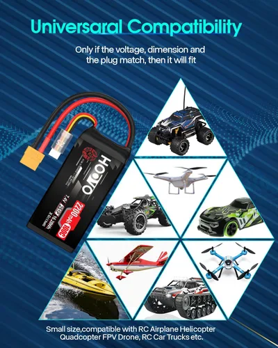 Miniatura 7 de HOOVO 2S Shorty Lipo Battery 2200mAh 100C 7.4V RC Lipo Batería con conector XT60 para FPV Racing Drone RC Avión Helicóptero Quadcopter Car-2 Pack