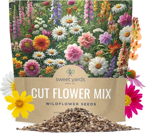 Cut Flower Garden Seeds – Paquete extra grande de 1 onza – Más de 7,500 semillas frescas de flores silvestres polinizadas abiertas sin OMG – Anuales