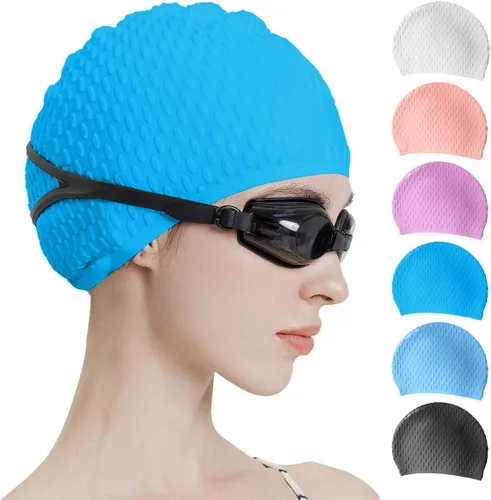 Miniatura 8 de Tripsky Gorro de natación de silicona, gorro de baño cómodo ideal para cabello rizado corto, mediano y largo, gorro de natación para mujeres y Very