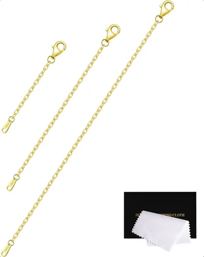 Miniatura 26 de Extensores de cadena dorada para collares, extensiones de pulsera de plata de ley, extensor de collar dorado para mujer, juego de 3 piezas, 1, 2, 3