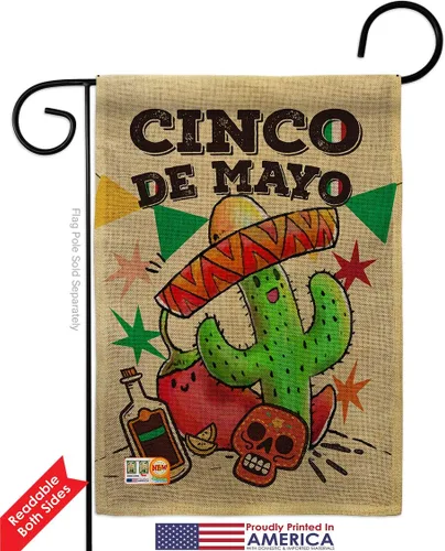 Miniatura 2 de Bandera de arpillera para jardín del Cinco de Mayo, fiesta de verano, cactus y piñata, sombrero para fiesta mexicana, pequeño regalo decorativo