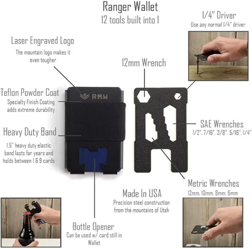Miniatura 3 de Rugged Material Cartera minimalista - Tarjetero de bolsillo frontal con bloqueo RFID - Cartera delgada táctica de metal para hombre
