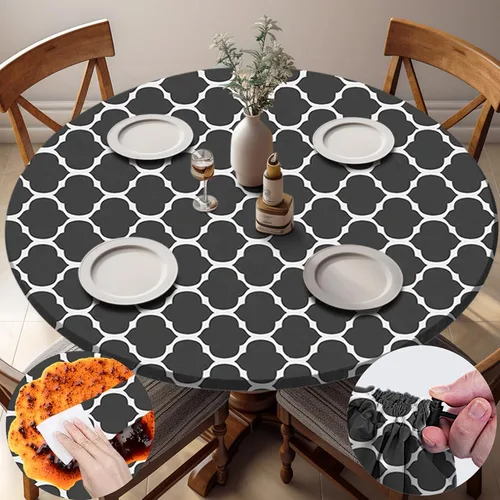 Miniatura 28 de Mantel redondo ajustable resistente a la intemperie, poliéster resistente para interiores y exteriores, cubierta circular para mesas de 36 a 44