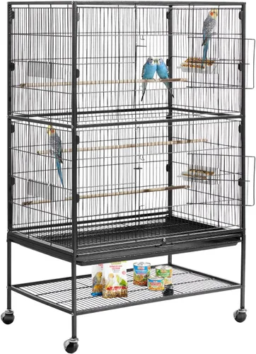Miniatura 15 de VEVOR Jaula para pájaros, 36.6 x 22.8 x 59.5 pulgadas, parte superior plana, jaula de hierro forjado para pájaros con perchas, bandeja deslizante