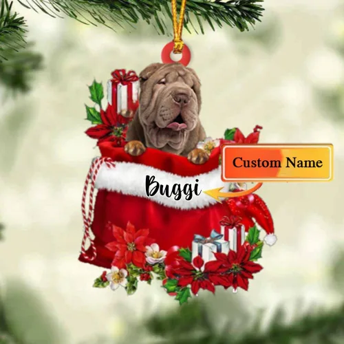 Miniatura 88 de Perro Akita Inu personalizado en bolsa de regalo, adorno de Navidad, nombre personalizado, regalo para amantes de los perros, familia, Navidad