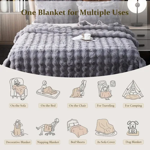 Miniatura 3 de GKXLH Manta suave y esponjosa, manta mullida para sofá, manta de felpa de piel sintética de conejo, mantas bonitas y acogedoras para mujeres, mantas