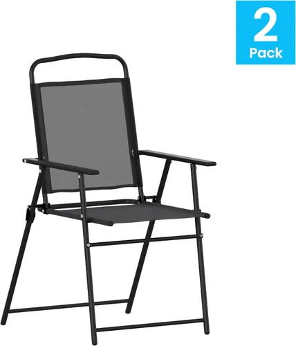 Miniatura 4 de Flash Furniture Mystic - Sillas plegables para patio, sillas de césped de textileno para exteriores con reposabrazos, juego de 2, color negro