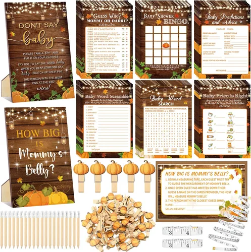 Miniatura 26 de Funnymoom Set de 426 piezas de juegos de baby shower de Halloween, 8 juegos, incluye bingo de baby shower, el precio correcto, adivina quién
