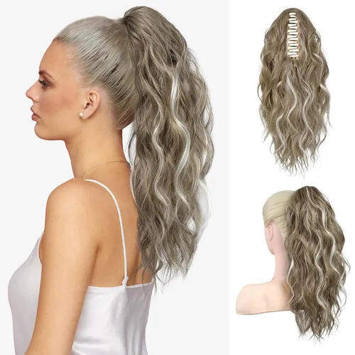 Miniatura 23 de FLUFYMOOZ Extensión de cola de caballo, extensión de cola de caballo con clip de garra de 18 pulgadas, extensiones de cabello ondulado y rizado