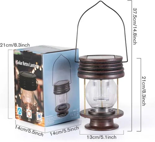 Miniatura 7 de pearlstar Faroles solares colgantes al aire libre con asa para decoración de caminos, patio, jardín, lámpara de mesa solar impermeable, paquete de 2