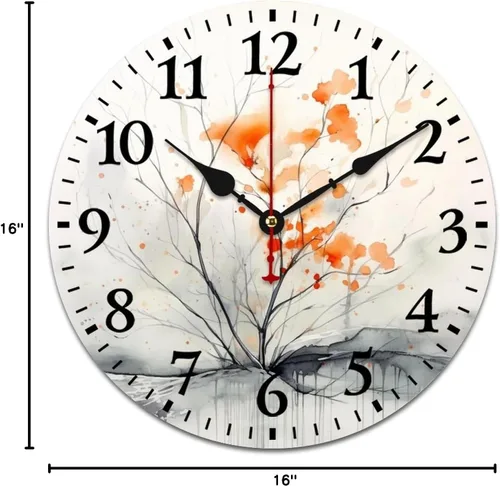Miniatura 9 de Otoño naranja gris acuarela simple moderno árbol de otoño reloj de pared de madera Acción de Gracias o Halloween cuarzo madera sin tictac sala