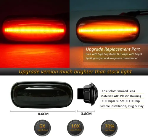Miniatura 2 de D-Lumina Conjunto de luces LED laterales ámbar y rojo compatible con Dodge Ram 2500 3500 2003-2009 marcadores laterales de guardabarros de cama