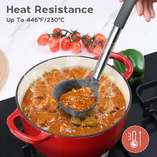 Miniatura 8 de Onader Juego de Utensilios de Cocina de 15, Utensilios de Silicona y Acero Inoxidable Juego de Espátulas con Soporte, Resistente al Calor y Apto Gris