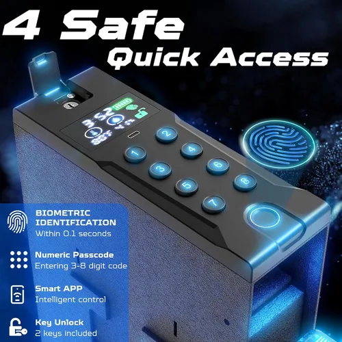 Miniatura 3 de AirWire Caja fuerte para pistola, caja fuerte de pared para 4 pistolas de acceso rápido, huellas dactilares, acceso con llave, código de clavija